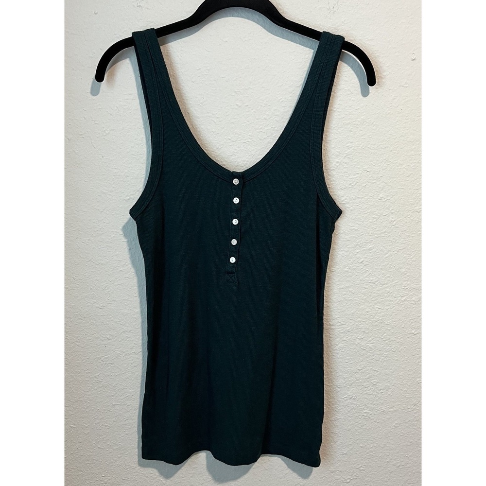 Aerie Real Soft Women's Tank Top Medium Dark Green Henley Neck